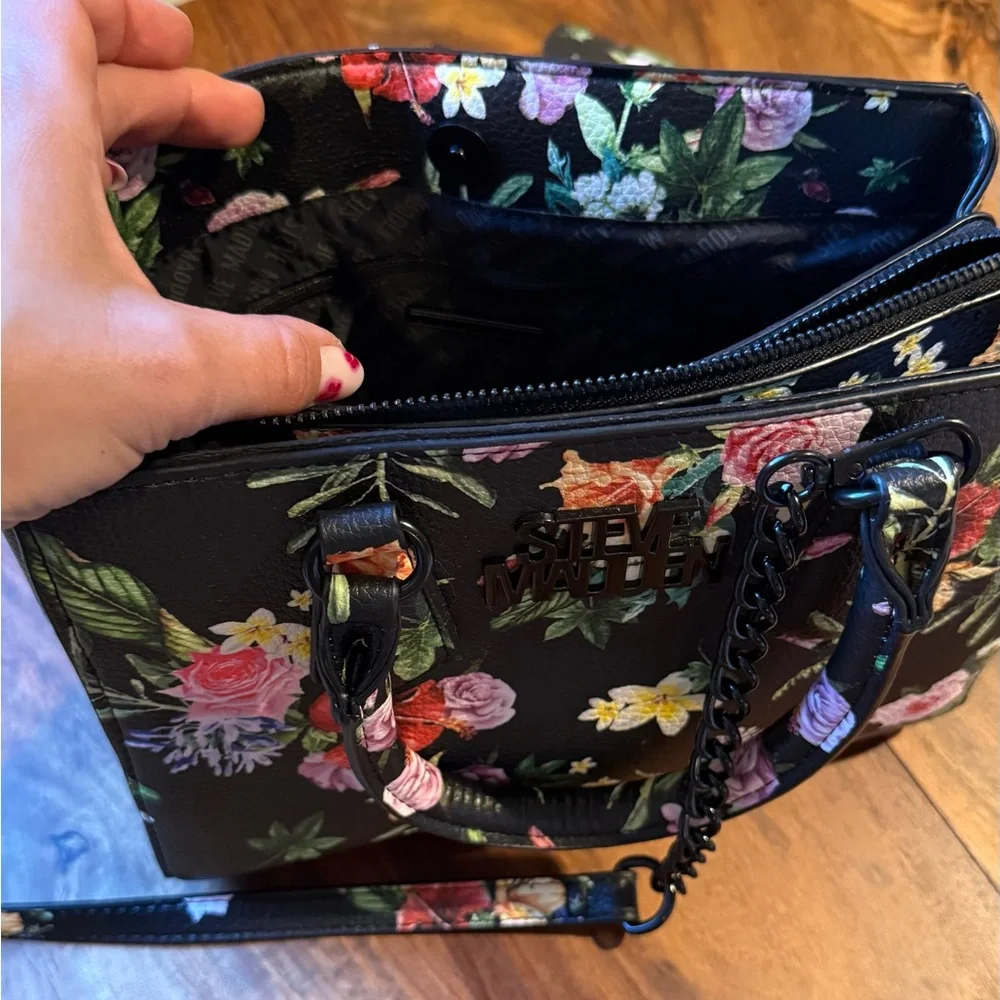 Steve Madden Floral Black Leather Women's Bag - Picture 10 of 13
